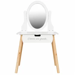 Sminkebord til b�rn i hvid med ovalt spejl og ben i naturtr�