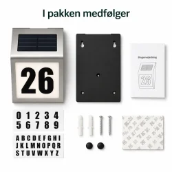 Solcelle husnummer i rustfrit st�l med LED lys med alt indhold i pakken