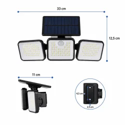 Solcellelampe dimensioner vist med m�ltegning, bredde, h�jde og dybde &ndash; udend�rs v�glampe med sensor og 180 LED