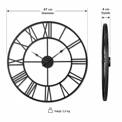 Sort v�gur med romertal vist med m�l og dimensioner p� 47 cm