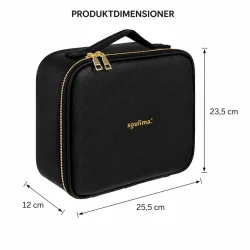 Makeup kuffert med lys vist med m�l og dimensioner p� kosmetikkuffert med LED-spejl og praktisk h�ndtag