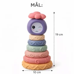 Stablet�rn i bl�d silikone med sansemotoriske ringe med m�l og dimensioner