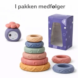 Stablet�rn i bl�d silikone med sansemotoriske ringe med alle dele i pakken