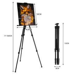 Staffeli m�l og justerbar h�jde 77-160 cm &ndash; sammenklappeligt staffeli til l�rred, maling, udstilling og kreativ hobby.