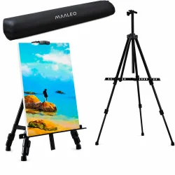 Staffeli med taske til maling og l�rred &ndash; sammenklappeligt staffeli i metal med transporttaske til kunst, akvarel og kreativ hobby.