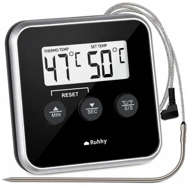 Digitalt stegetermometer med ledning, temperaturprobe og display
