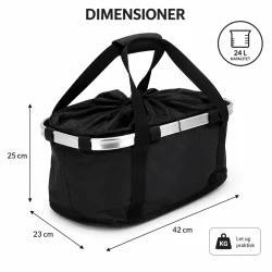 Stor cykelkurv med m�l og dimensionsgrafik 42 x 23 x 25 cm p� hvid baggrund