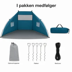 Strandtelt med UV-beskyttelse til b�rn med indhold fra pakken vist p� hvid baggrund