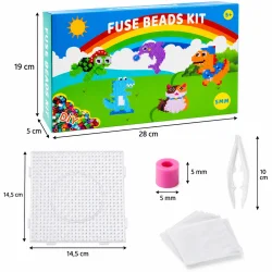 M�lgrafik for strygeperles�t med �ske p� 28 x 19 x 5 cm, perleplade p� 14,5 cm, 5 mm perle og 10 cm pincet.