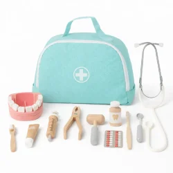 tandl�ges�t i tr� med 24 dele og taske til b�rn vist samlet