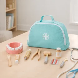 tandl�ges�t i tr� med 24 dele med tandmodel og tandl�gev�rkt�j