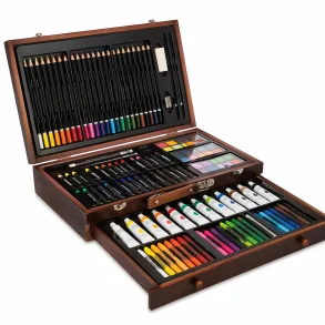 Tegne- og males�t i tr�kuffert 129 dele til b�rn p� hvid baggrund