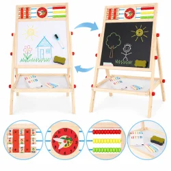Dobbeltsidet tegnetavle til b�rn med whiteboard, kridttavle, kugleramme, ur og regnefunktioner
