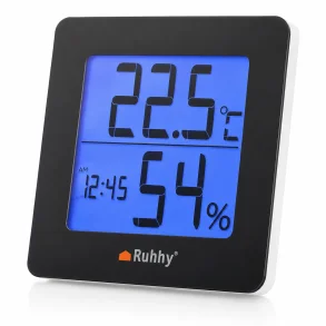 Digitalt indend�rs termometer og hygrometer med bl�t display til temperatur og luftfugtighed