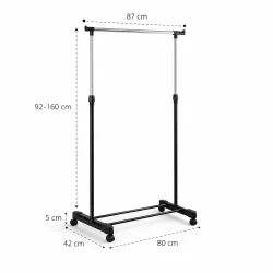t�jstativ med hjul dimensionsbillede med m�l p� h�jde bredde og dybde