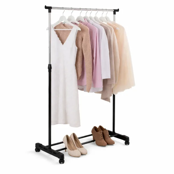 t�jstativ med hjul justerbart p� hvid baggrund med b�jlestang og sko