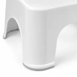 Detaljebillede af toiletskammel i PP plast med skridsikre gummif�dder og robust konstruktion, der giver h�j stabilitet og komfort.