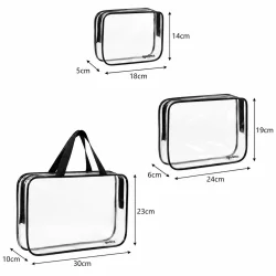 Toilettaske til h�ndbagage med m�l og transparent vandt�t organizer i 3-i-1 s�t