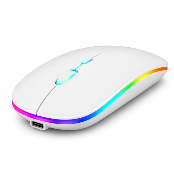 Tr�dl�s mus slim med RGB lys til laptop p� hvid baggrund med bl�d skygge