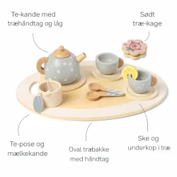 Tr� tes�t til b�rn med bakke, tekande og kopper med funktioner og dele