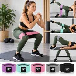 Tr�ningselastikker brugt til squat, benl�ft og glute bridge under hjemmetr�ning