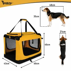 Hundebur til bil med m�l og dimensioner vist p� teknisk grafik til sm� og mellemstore hunde