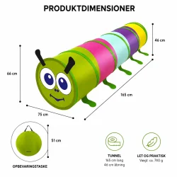 Legetunnel til b�rn med produktm�l p� 46 x 165 cm og opbevaringstaske