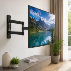 Justerbar TV holder til v�g med drejearm monteret med fladsk�rms TV i stue