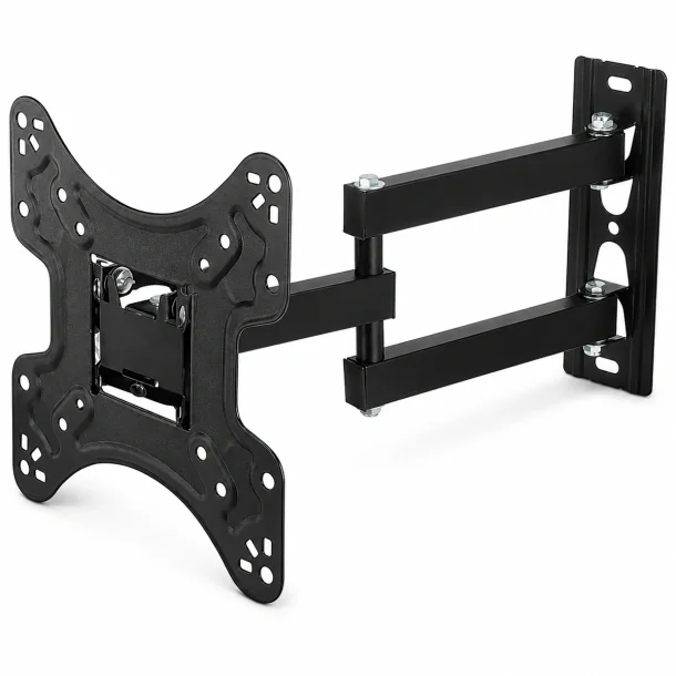 Justerbart TV v�gbeslag i sort metal med udtr�kkelig arm og VESA montering