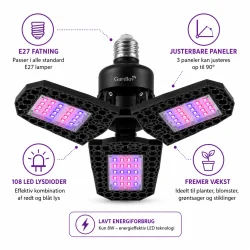 V�kstlys p�re med tre justerbare LED-paneler og E27-fatning