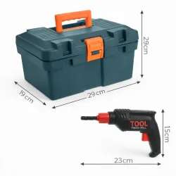 V�rkt�jskasse til b�rn 32 dele med boremaskine og sav med m�l og dimensioner