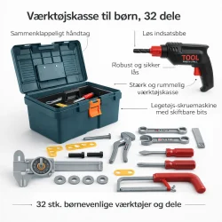 V�rkt�jskasse til b�rn 32 dele med boremaskine og sav med funktioner og v�rkt�j