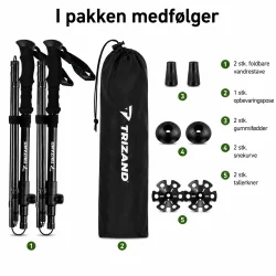 Vandrestave 2 stk. med opbevaringspose, gummif�dder og medf�lgende tilbeh�r