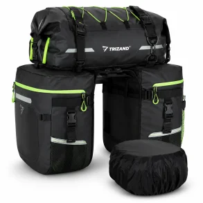 Vandt�t Cykeltaske 65L til Bagageb�rer med 3-i-1 design og sidetasker p� hvid baggrund