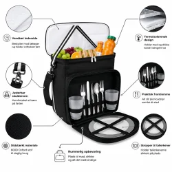 Vandt�t k�letaske infografik med termoisolerende design, skulderrem og praktisk picnicopbevaring