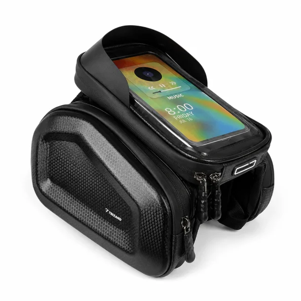 Vandt�t mobilholder til cykel med hardcase og opbevaring p� hvid baggrund