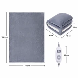 Elektrisk varmet�ppe 180x130 cm i gr� fleece med temperaturkontrol