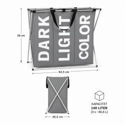 Dimensionsgrafik af Vasket�jskurv med 3 Rum &ndash; Foldbar 130L med m�l og kapacitet