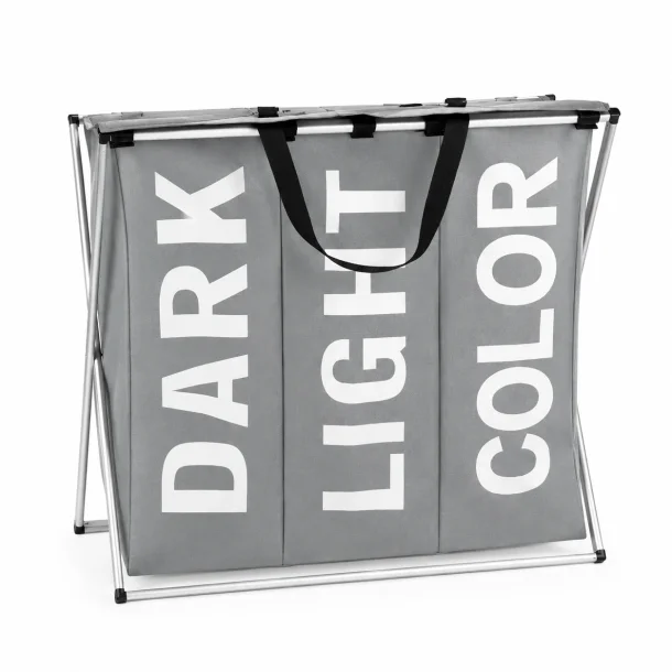 Vasket�jskurv med 3 Rum &ndash; Foldbar 130L til M�rkt, Lyst & Farvet T�j p� hvid baggrund