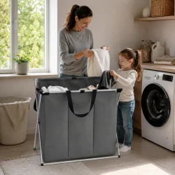 Vasket�jskurv med 3 Rum &ndash; Foldbar 130L til M�rkt, Lyst & Farvet T�j i moderne hjemmemilj�