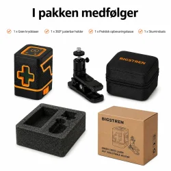 I pakken medf�lger krydslaser, holder, opbevaringskasse og skumindsats