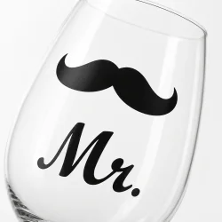 Vinglas med tekst Mr og sort oversk�g &ndash; detaljebillede af motiv p� glasset